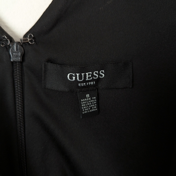 NWT Guess Black Faux Leather Asymmetrical Drape Sleeveless Cocktail Mini Dress - Picture 3 of 6